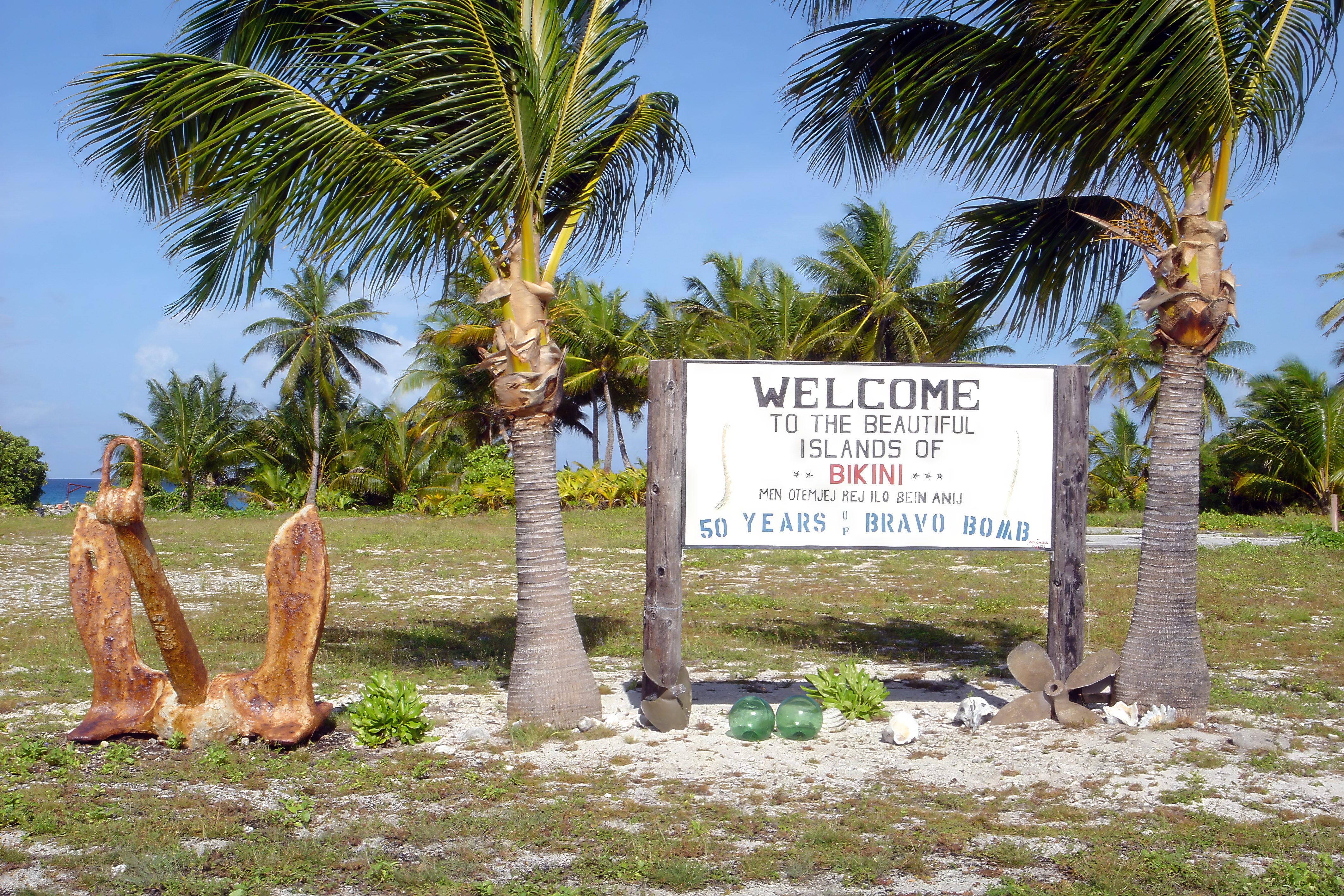 Bikini Atoll nuclear test site sign