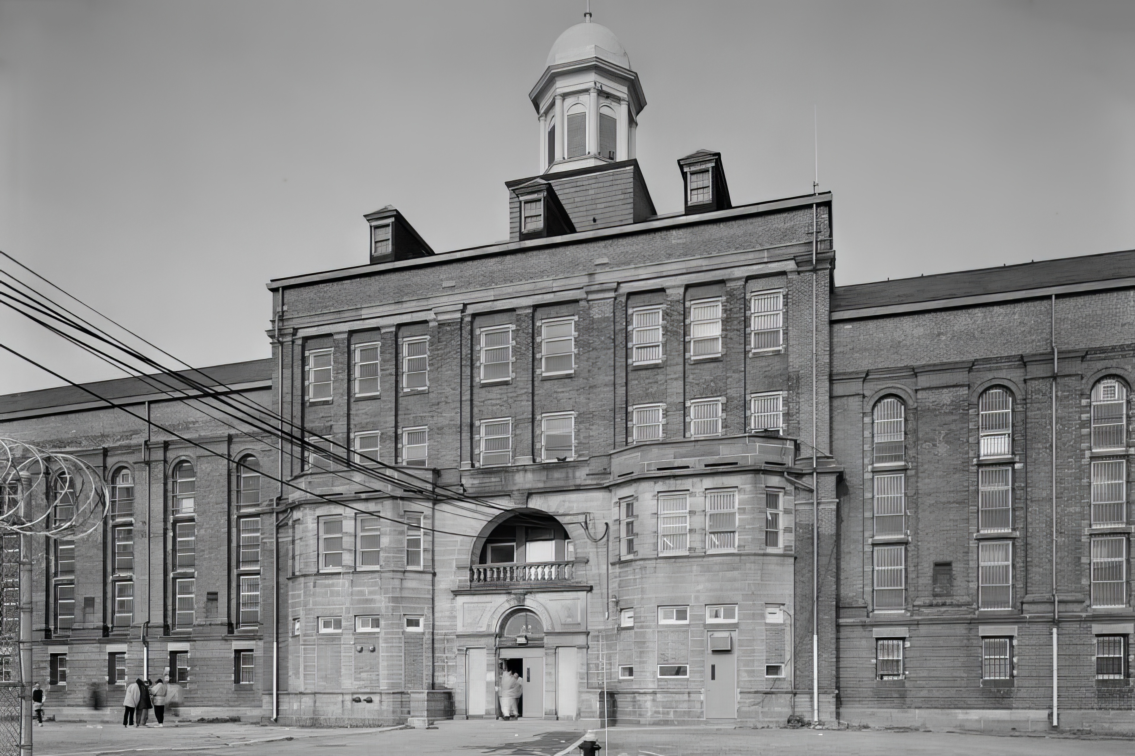 Old black and white photo of Deer Island Prison