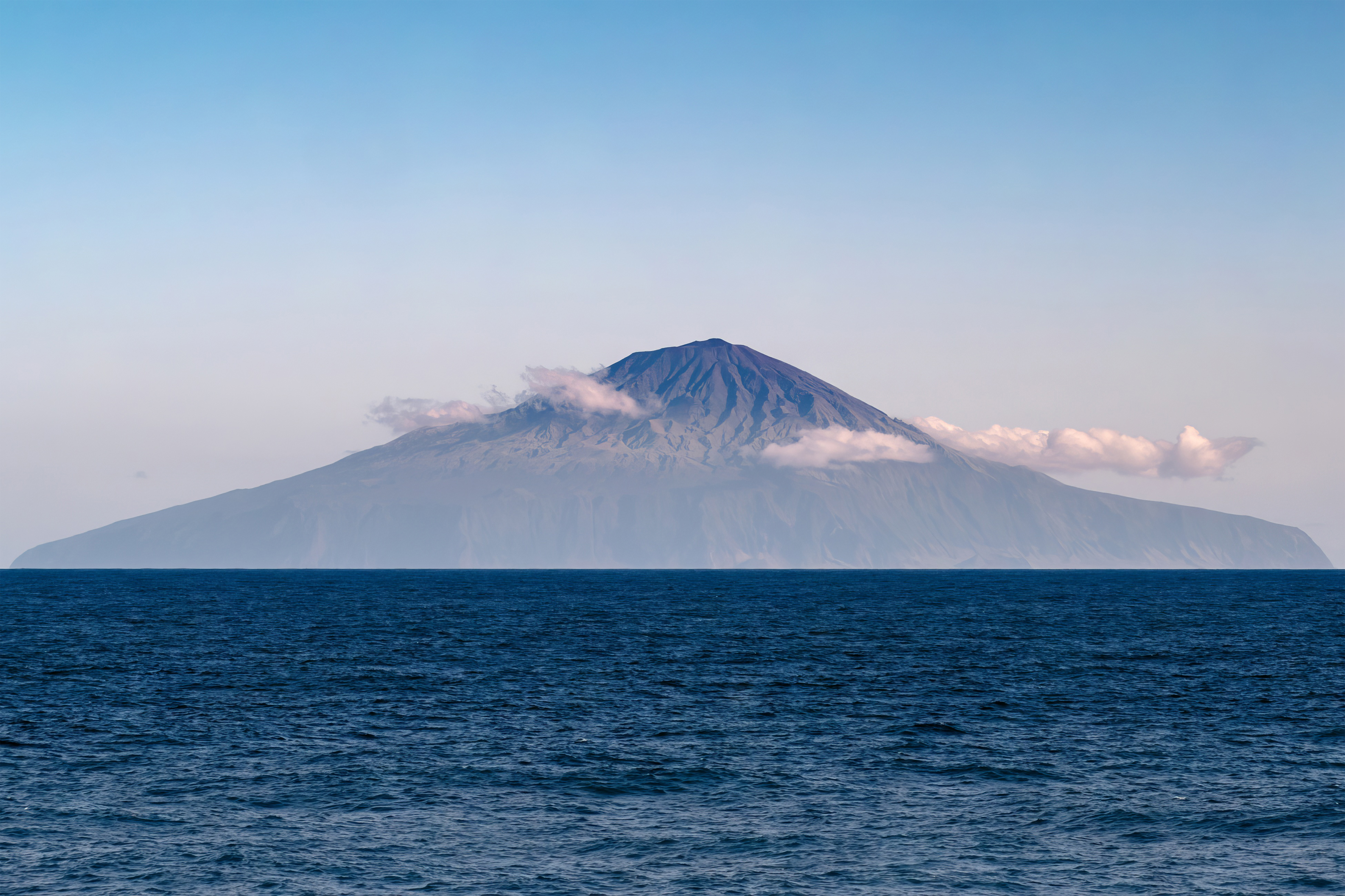 A view of the island of Tristan Da Cunha from far off the coast