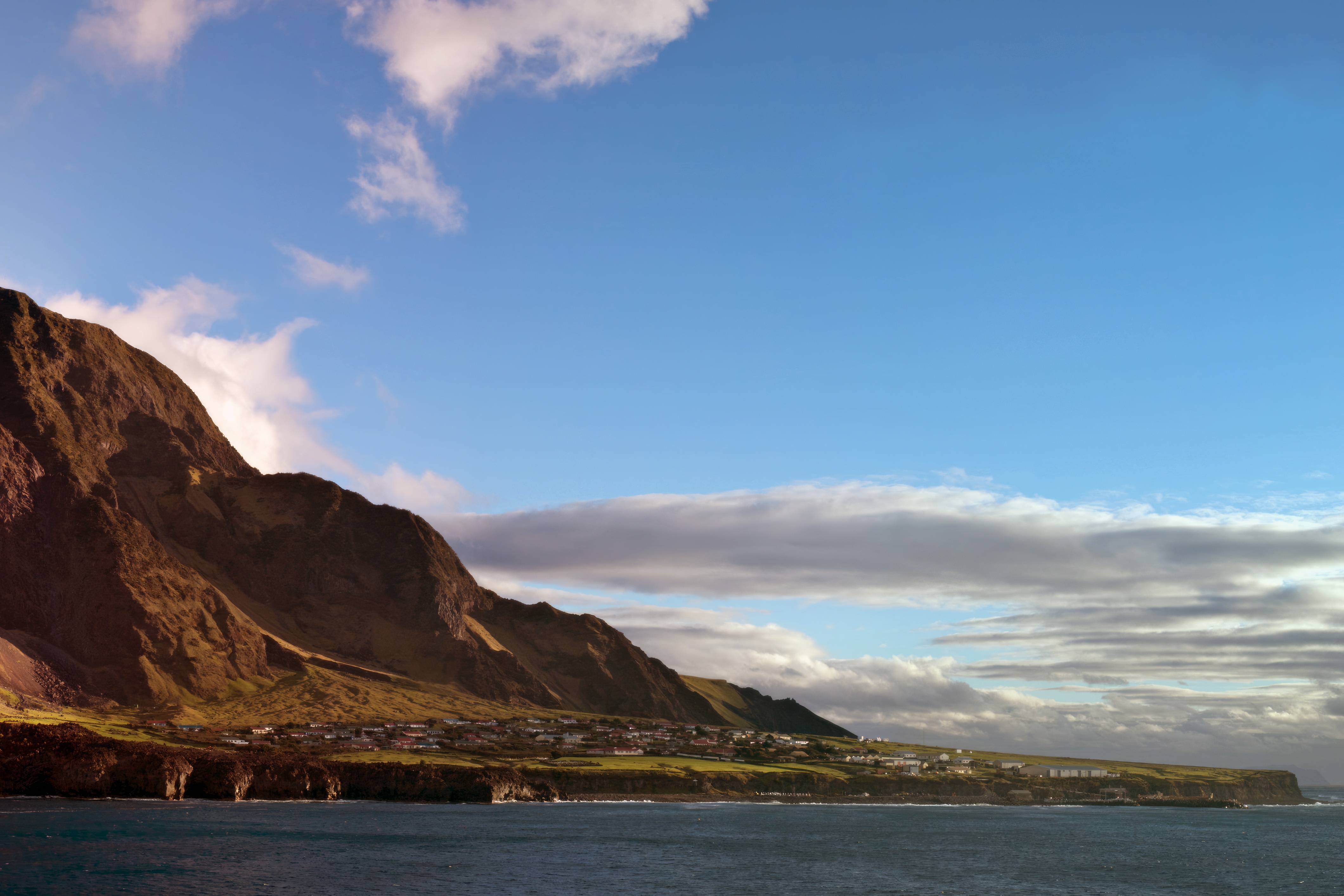 A view of Edinburgh of the Seven Seas, the only settlement on Tristan Da Cunha, at the foot of the volcano in 2012